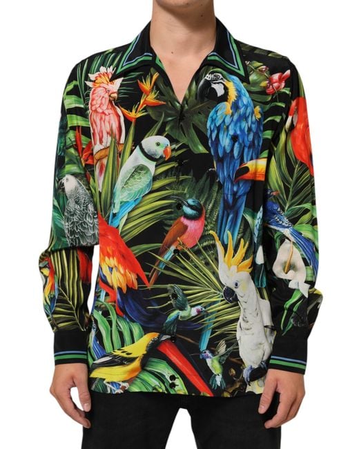 Dolce & Gabbana Green Parrot Print Lounge Casual Shirt for men