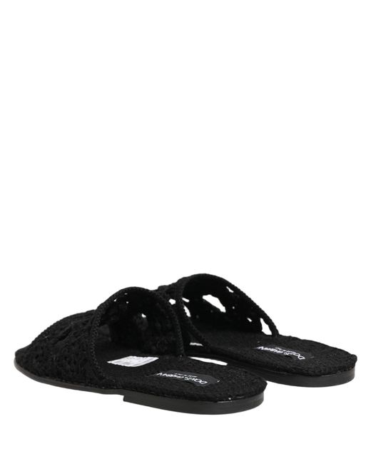 Dolce & Gabbana Black Fabric Woven Slides Sandals Flats Shoes for men