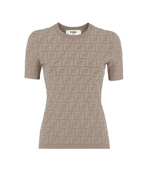 Fendi Gray Monogram Detailed Knit T-Shirt
