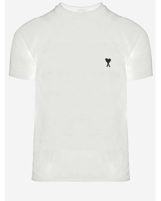 AMI White Cotton T-Shirt With Embroidered Logo T-Shirts & Jerseys
