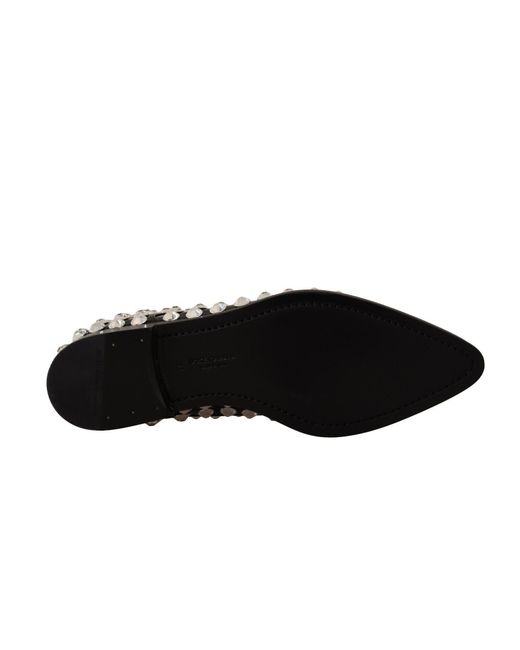 Dolce & Gabbana Black Crystal-Embellished Leather Formal Flats