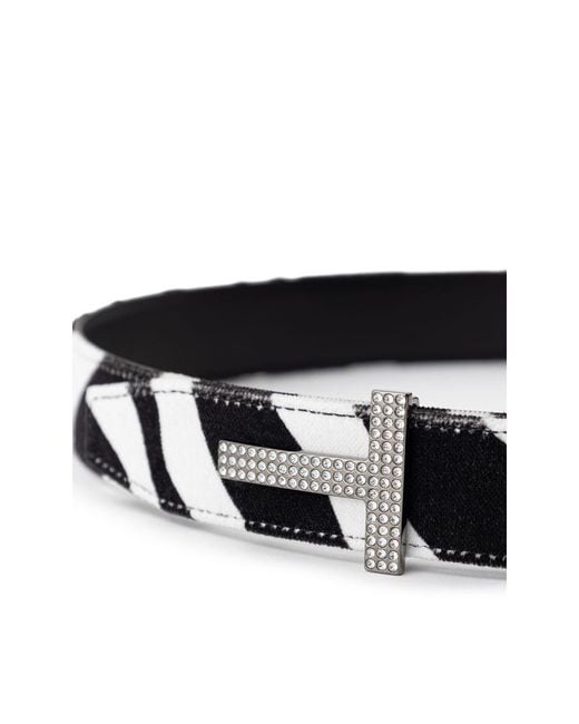 Tom Ford Black Zebra Print Rhinestone Buckle Belt