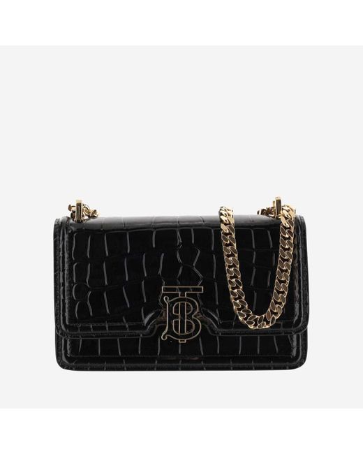Burberry Black Tb Mini Embossed Leather Bag With Chain Strap