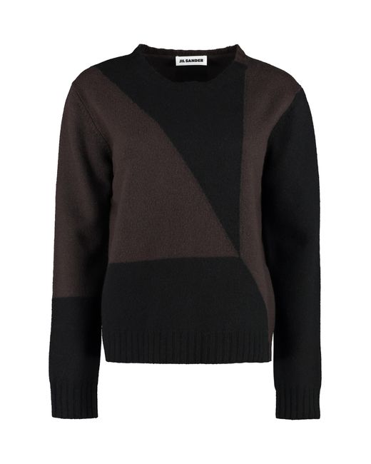 Jil Sander Black Crew-Neck Geometric Wool Sweater