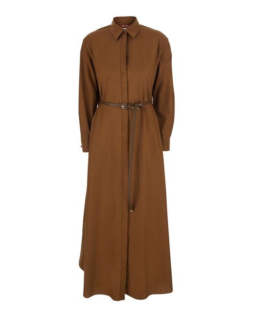 Max Mara Brown Long Dress Lecito Cotton