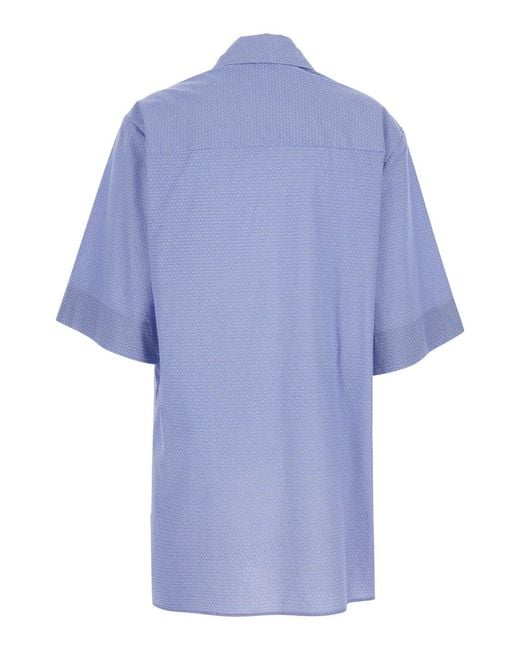 ..,merci Blue Long Shirt C398V1 With Classic Collar And Sleeves Cotton For Blouses