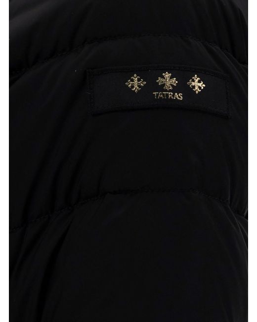 Tatras Sarma Long Black Down Jacket With Hood And Logo Patch In