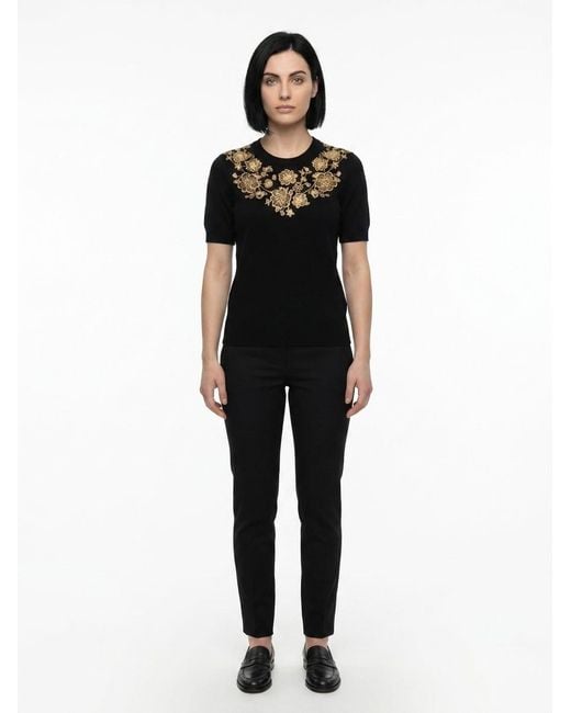 Dolce & Gabbana Black Cashmere Gold Floral Sweater Top