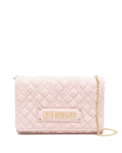 Love Moschino Pink Logo-lettering Quilted Crossbody Bag