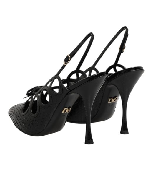 Dolce & Gabbana Black Leather High Heels Slingback Shoes Moluro Python+21Lf