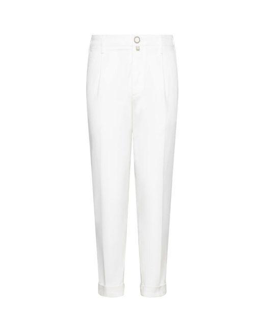 Jacob Cohen White Stretch Cotton Chino Trousers With Front Darts And Rolled Hem for men