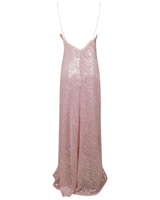 Staud Pink Side Slit Kezia Sequinned Lace Dress