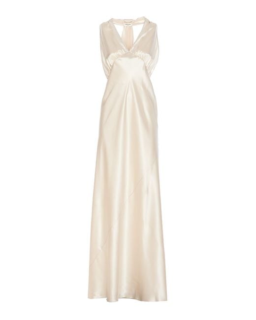 Saint Laurent Satin Halter Maxi Dress in White | Lyst