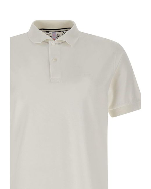 Sun 68 White Cold Garment Dye Polo Shirt Cotton for men