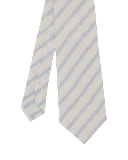 Saint Laurent White Bow Tie Silk Stripe Ties for men
