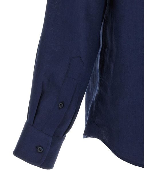 Brunello Cucinelli Blue Linen Blouse for men