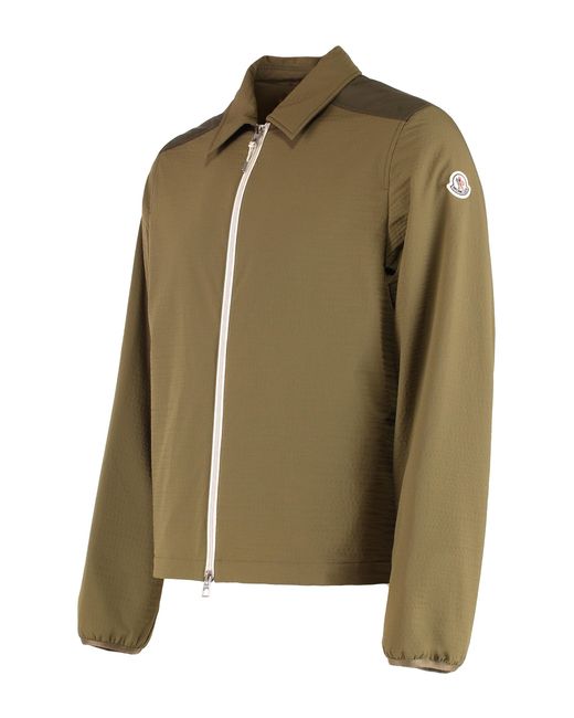 Moncler Green Quilted Seersucker Shirt With Zip Shell: Polyamide for men