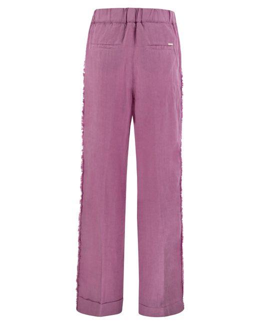 Peserico Purple Linen Trousers With Side Fringes
