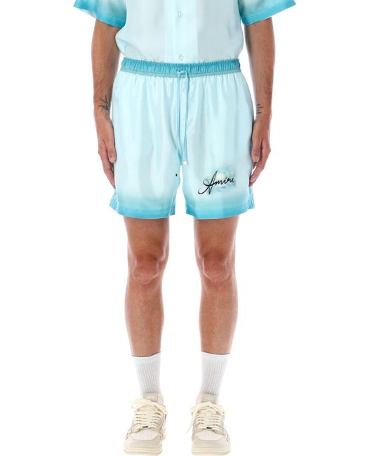 Amiri Blue Resort Club Silk Shorts for men