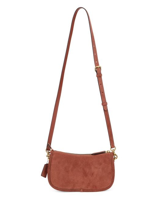 COACH Brown Shoulder Bag Suede Calfskin Handbags