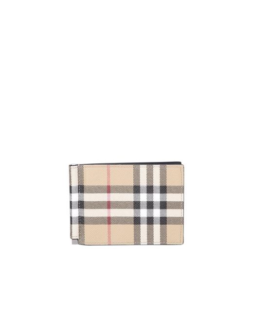 Burberry White Compact Wallet With Vintage Check Pattern, Leather Lining for men