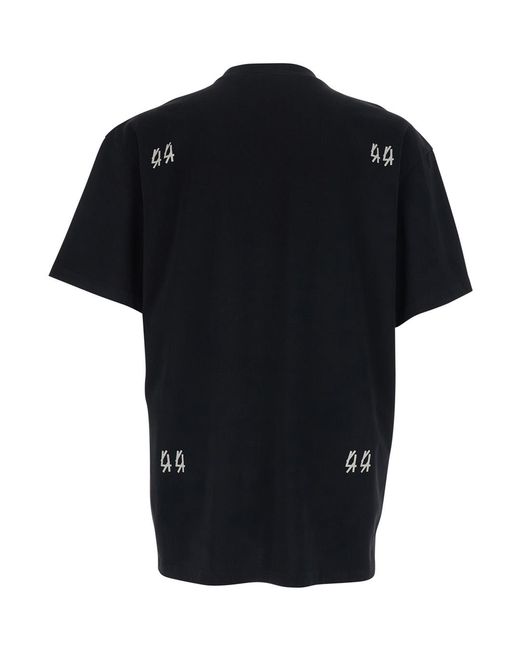 44 Label Group Black T-Shirt B0030556Fa706P748 Crew Neck With Logo On Front And Back for men