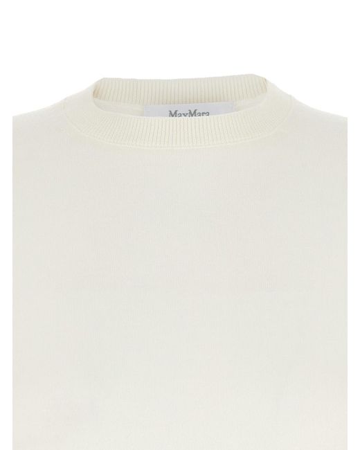 Max Mara White Crewneck Wool Sweater With Short Sleeves Virgin Tops