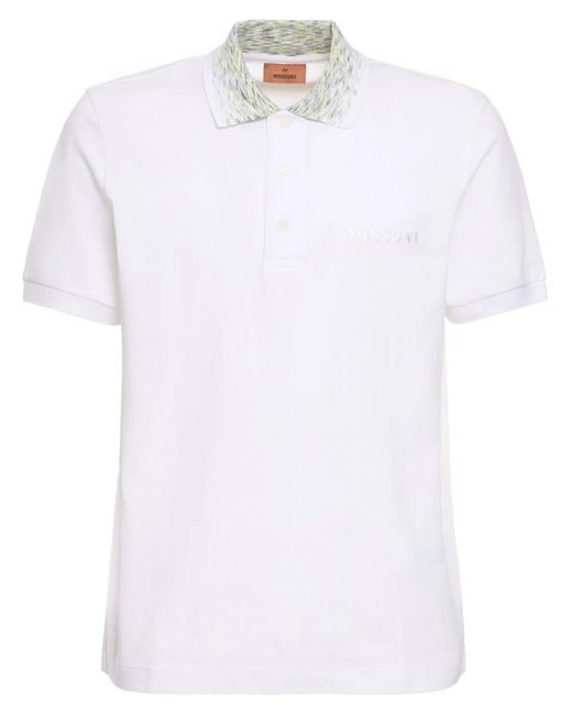 Missoni White Cotton Jersey Polo Shirt for men