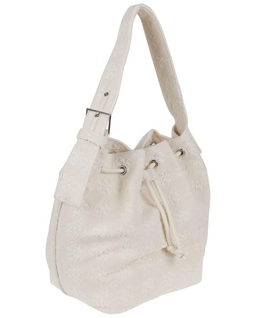 Tory Burch White T Monogram Terry Oversized Bucket Bag
