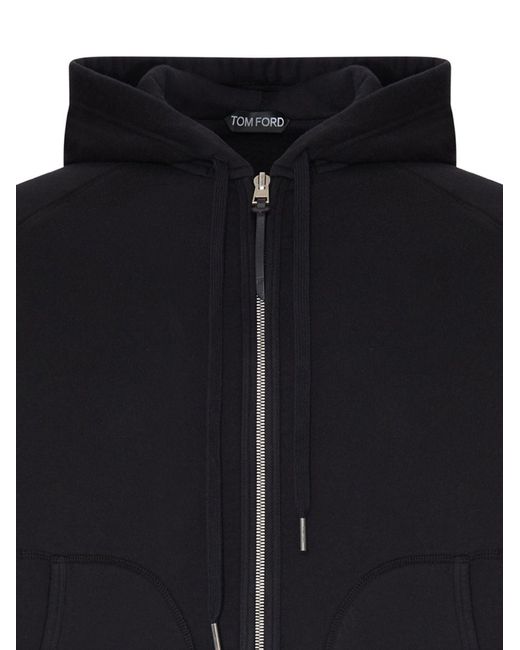 Tom Ford Blue Cotton Zip-Up Hoodie With Logo Label for men