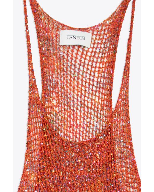 Laneus Red Pailletes Tank Net Knitted Short Dress With Sequins