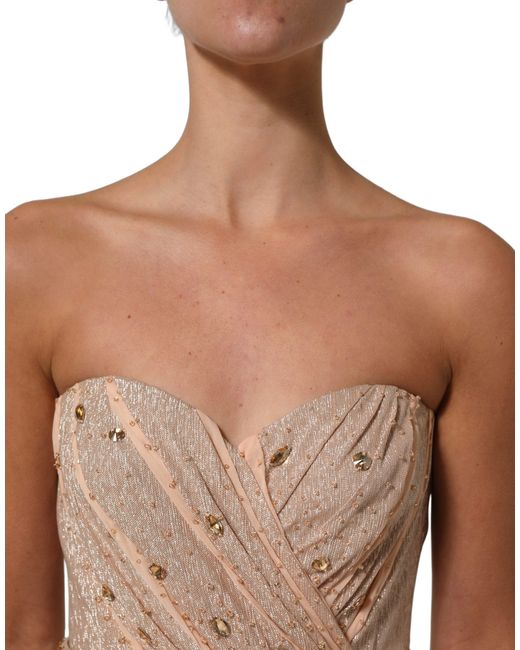 Dolce & Gabbana Pink Nude Embellished Strapless Evening Gown Dress