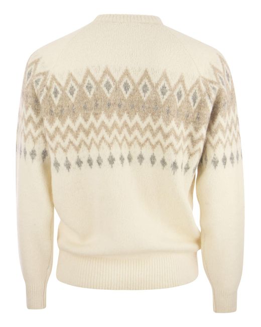 Brunello Cucinelli Natural Icelandic Jacquard Buttoned Sweater for men