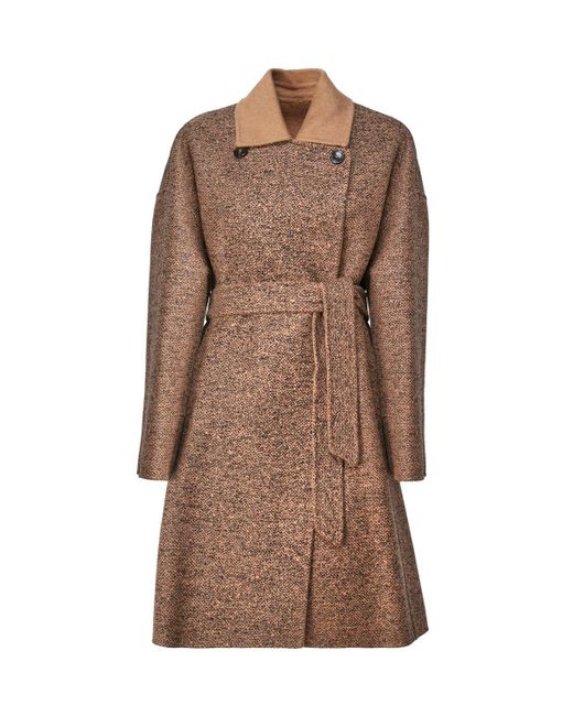 Max Mara Brown Double-breasted Belted Coat
