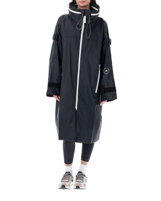 adidas By Stella McCartney Synthetic Long Raincoat in Black | Lyst
