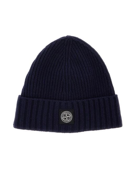 Stone Island Blue Boys Beanie Tech Fabric Hat for men