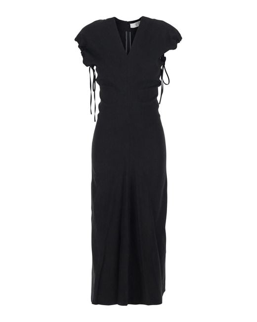Tela Black Long Dress With V-Neck And Side Draping