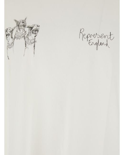 Represent White Thoroughbred Dog Crewneck T-Shirt With Logo Lettering On The Front And Maxi Drawing On The Rear for men