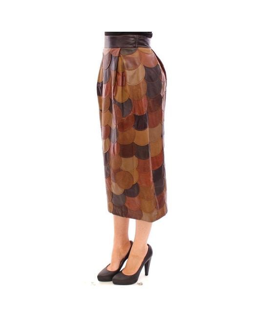 Dolce & Gabbana Brown Patchwork Leather Straight Skirt