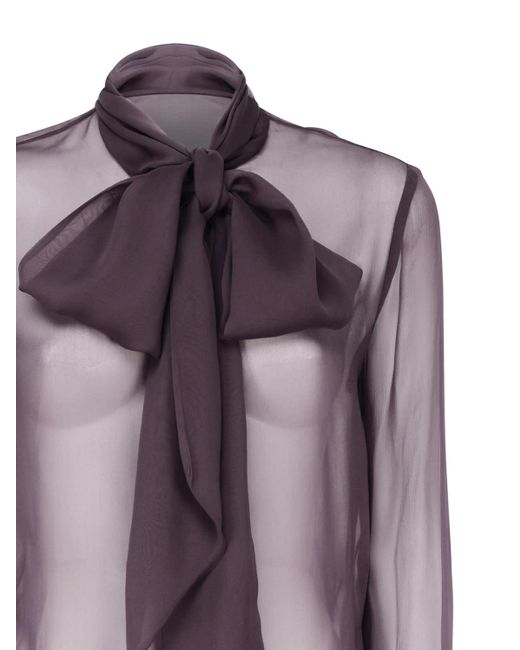 Saint Laurent Purple Silk Lavallière Collar Shirt