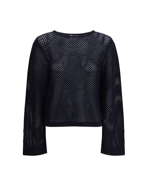 Allude Blue Perforated Boatneck Jumper