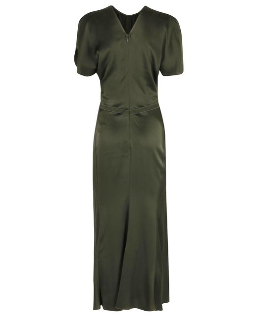 Victoria Beckham Gathered Waist Midi Dress in Green | Lyst Victoria Beckham Gathered Waist Midi Dress in Green | Lyst