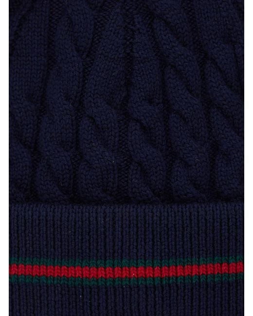 Gucci Blue Beanie With Web Detail Wool Hat for men