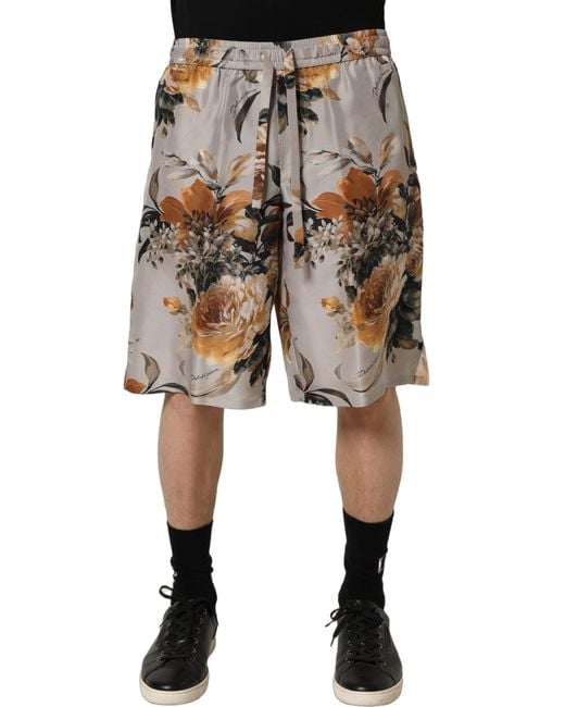 Dolce & Gabbana Natural Floral Print Silk Bermuda Shorts for men