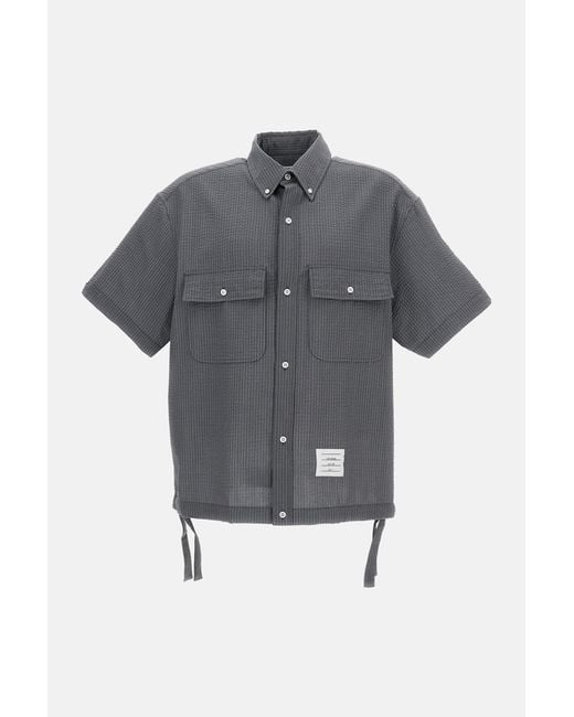 Thom Browne Gray Wool Short-Sleeve Oversize Shirt for men