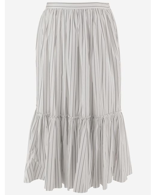 Jil Sander White Skirt Striped Cotton