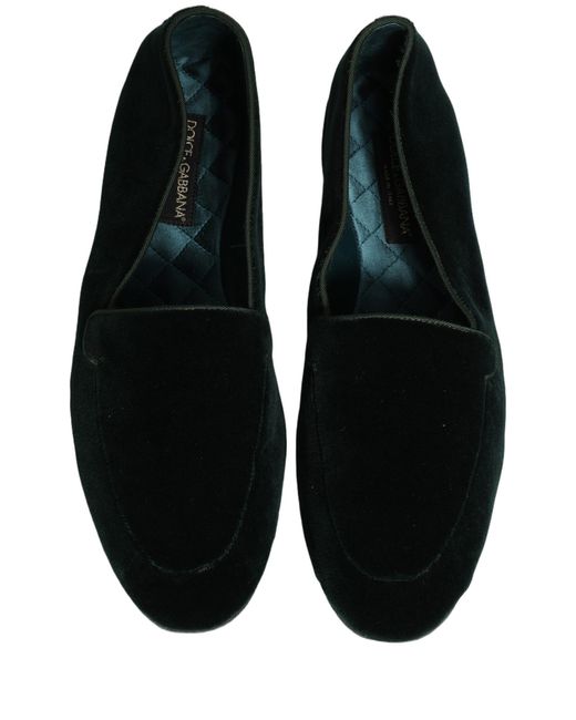 Dolce & Gabbana Black Velvet Slip On Flats Loafers Shoes Leather for men