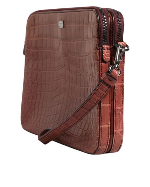 Dolce & Gabbana Red Croc Leather Logo Plaque Briefcase Bag for men