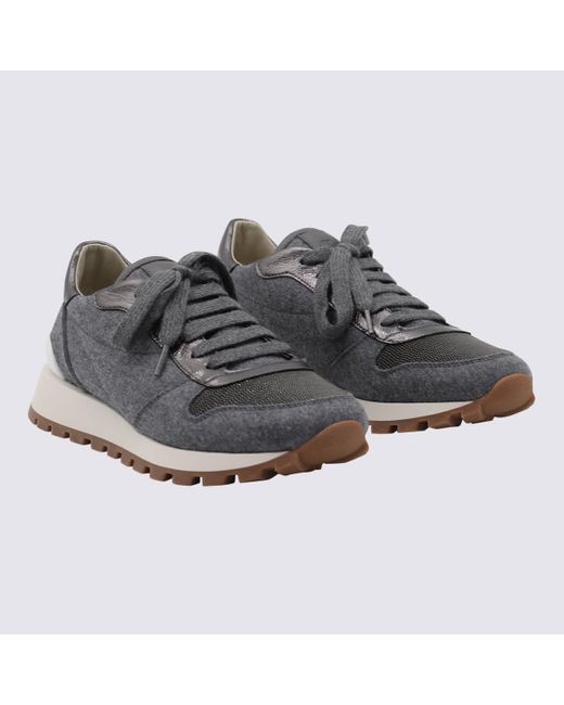 Brunello Cucinelli Gray Dark Leather Sneakers