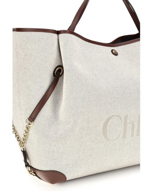 Chloé White Large Carry Tote Bag Cotton Shoulder